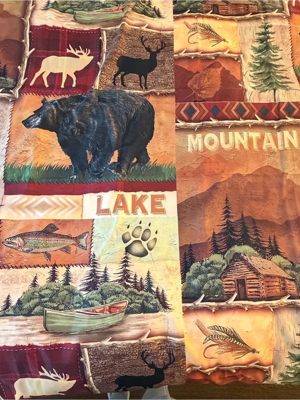 Rustic Lodge Wildlife Tablecloth 60x86 Bear Moose Cabin Scalloped Edge